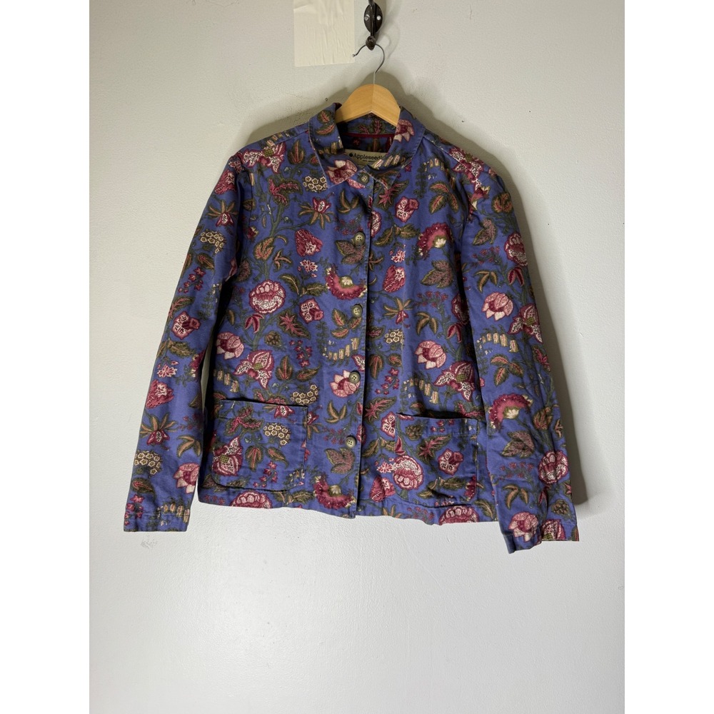 Appleseeds's floral chore coat blazer botanical print periwinkle size 16M